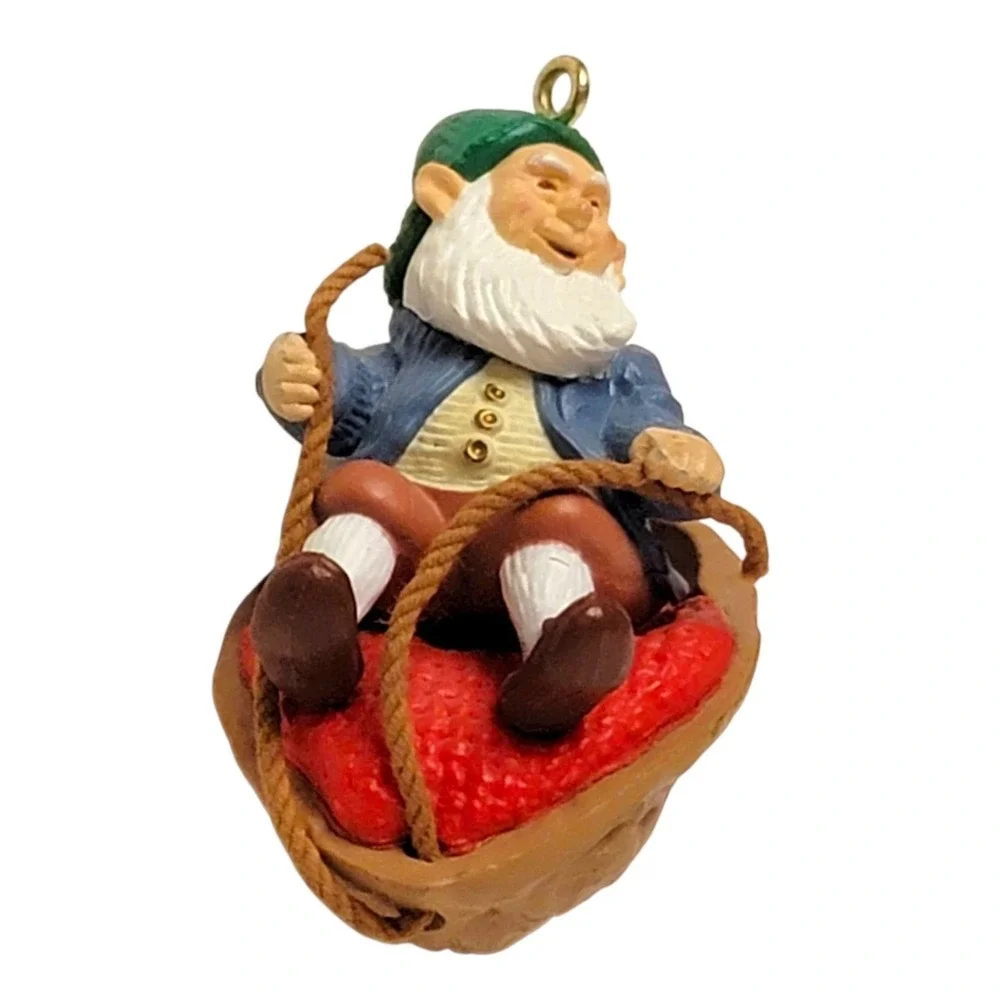 VTG 80s Hallmark Walnut Shell‎ Rider Christmas Ornament 1986 Elf Gnome Keepsake